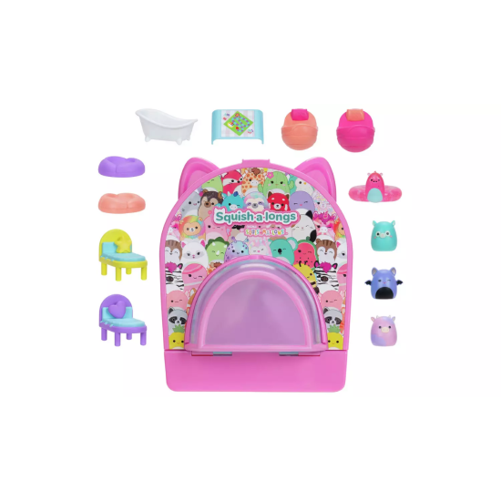 Squish-a-longs by Original Squishmallows Party Pack On-the-Go Playset - Series 1 - Three 1-Inch Mini-Squish with 9 Furnishings - Collect, Trade, & Play