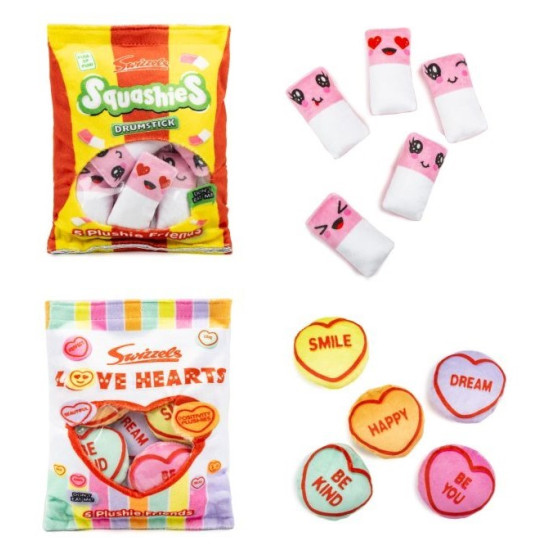Swizzels Love Heart Plushies 5 Pack of Plush Love Hearts 