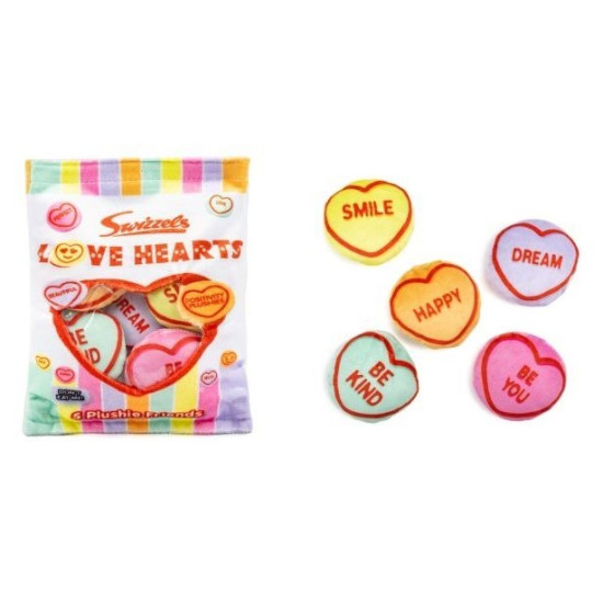 Swizzels Love Heart Plushies 5 Pack of Plush Love Hearts 