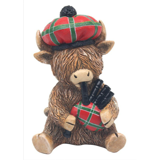 Highland Cow with Bagpipes Figurine 