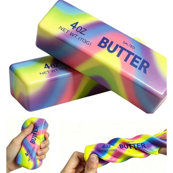 4oz Butter Rainbow Squishies Stress Slow Rising Sensory Squeeze Toys, Big Butters Stick Fidget Toys for Adults & Kids Stress Anxiety Relief