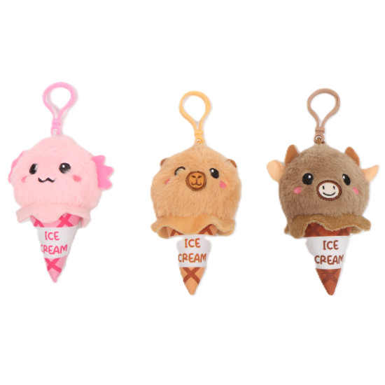 4.5 Inch Animal Ice Cream Plush Bag Clip Collect all 3
